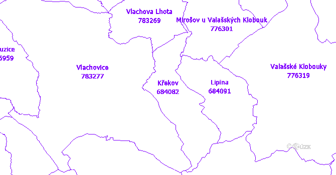 Katastrální mapa Křekov - přehledová mapa katastrálního území