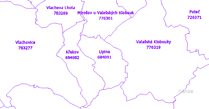 Katastrální mapa Lipina - přehledová mapa katastrálního území