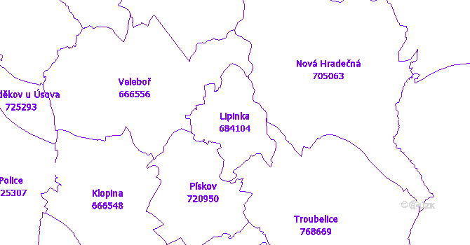 Katastrální mapa Lipinka - přehledová mapa katastrálního území