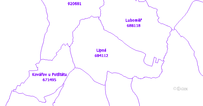 Katastrální mapa Lipná - přehledová mapa katastrálního území