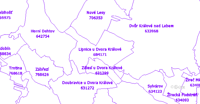 Katastrální mapa Lipnice u Dvora Králové - přehledová mapa katastrálního území
