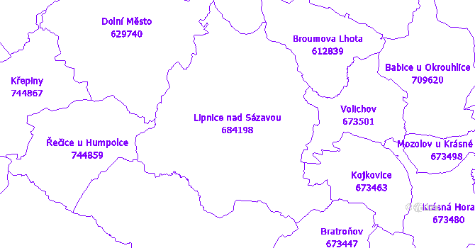 Katastrální mapa Lipnice nad Sázavou - přehledová mapa katastrálního území