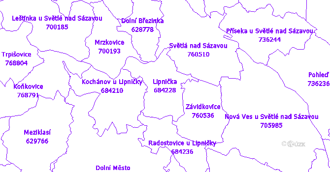 Katastrální mapa Lipnička - přehledová mapa katastrálního území