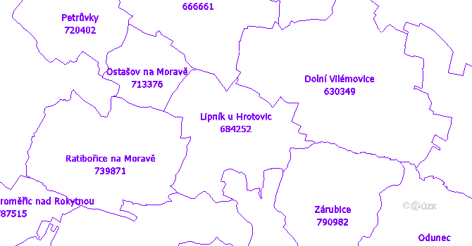 Katastrální mapa Lipník u Hrotovic - přehledová mapa katastrálního území