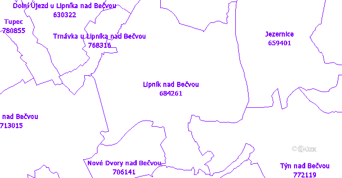 Katastrální mapa Lipník nad Bečvou - přehledová mapa katastrálního území