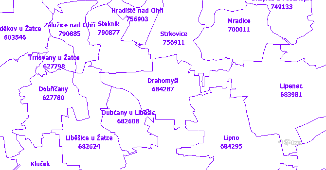 Katastrální mapa Drahomyšl - přehledová mapa katastrálního území
