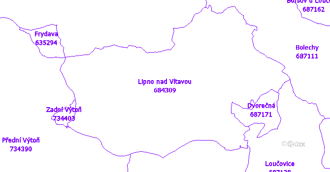 Katastrální mapa Lipno nad Vltavou - přehledová mapa katastrálního území