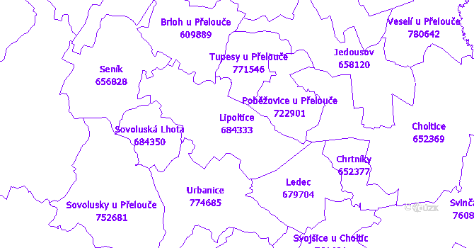Katastrální mapa Lipoltice - přehledová mapa katastrálního území