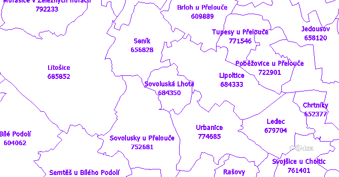 Katastrální mapa Sovoluská Lhota - přehledová mapa katastrálního území