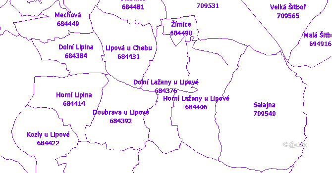 Katastrální mapa Dolní Lažany u Lipové - přehledová mapa katastrálního území