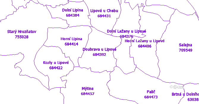 Katastrální mapa Doubrava u Lipové - přehledová mapa katastrálního území