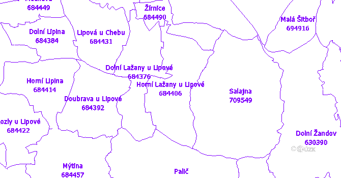 Katastrální mapa Horní Lažany u Lipové - přehledová mapa katastrálního území