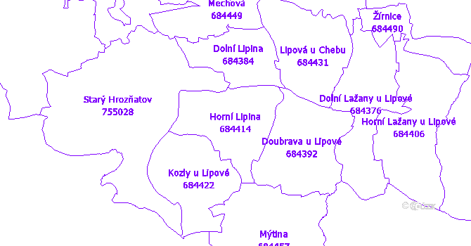 Katastrální mapa Horní Lipina - přehledová mapa katastrálního území