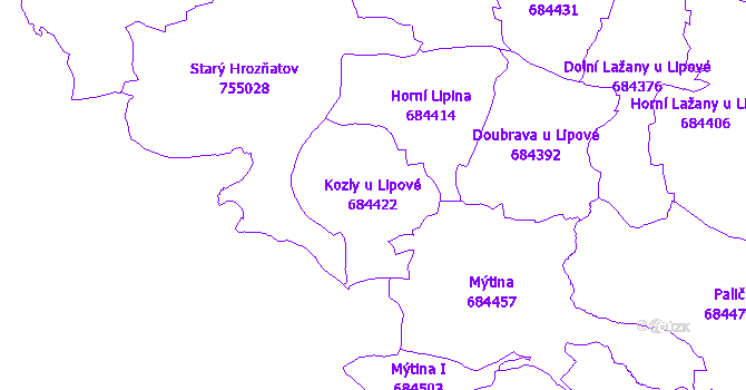 Katastrální mapa Kozly u Lipové - přehledová mapa katastrálního území