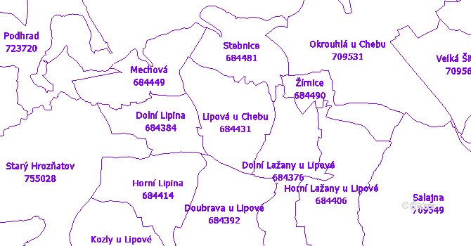 Katastrální mapa Lipová u Chebu - přehledová mapa katastrálního území