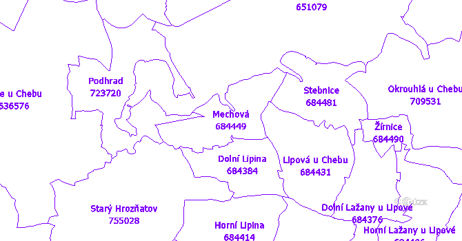 Katastrální mapa Mechová