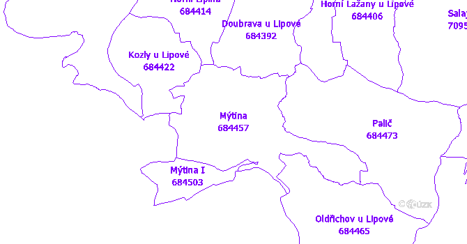 Katastrální mapa Mýtina - přehledová mapa katastrálního území