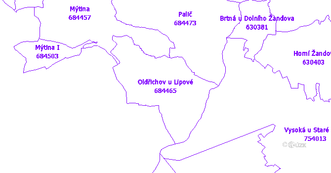 Katastrální mapa Oldřichov u Lipové