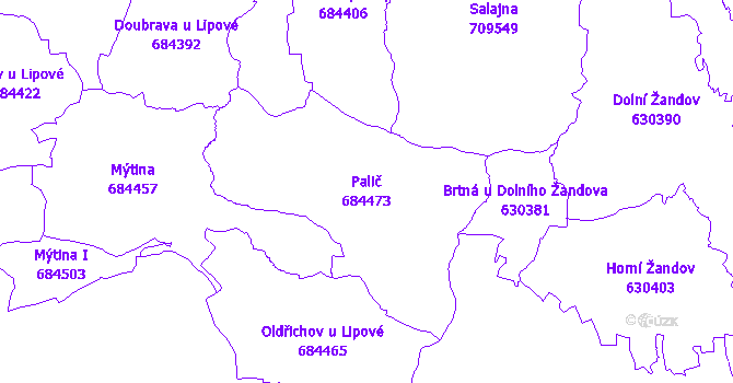 Katastrální mapa Palič - přehledová mapa katastrálního území