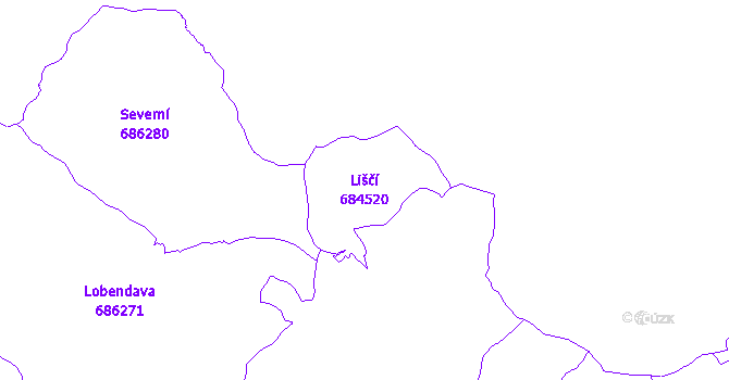 Katastrální mapa Liščí - přehledová mapa katastrálního území