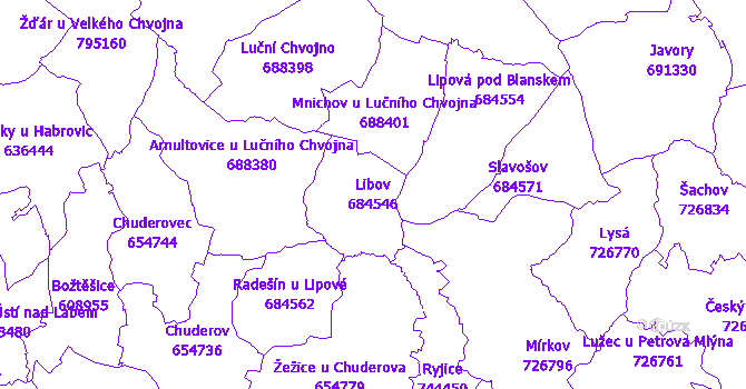 Katastrální mapa Libov - přehledová mapa katastrálního území