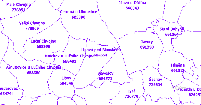 Katastrální mapa Lipová pod Blanskem - přehledová mapa katastrálního území