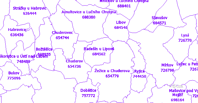 Katastrální mapa Radešín u Lipové - přehledová mapa katastrálního území