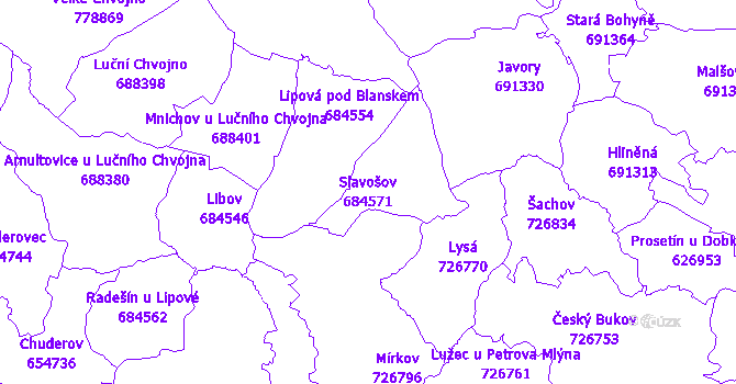 Katastrální mapa Slavošov - přehledová mapa katastrálního území