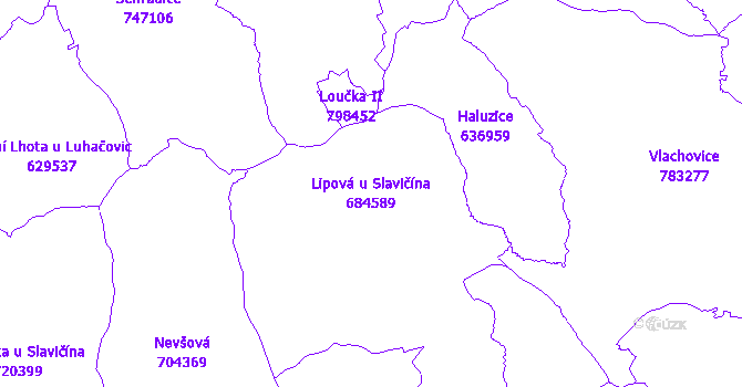 Katastrální mapa Lipová u Slavičína - přehledová mapa katastrálního území