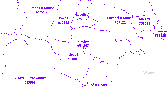 Katastrální mapa Hrochov - přehledová mapa katastrálního území