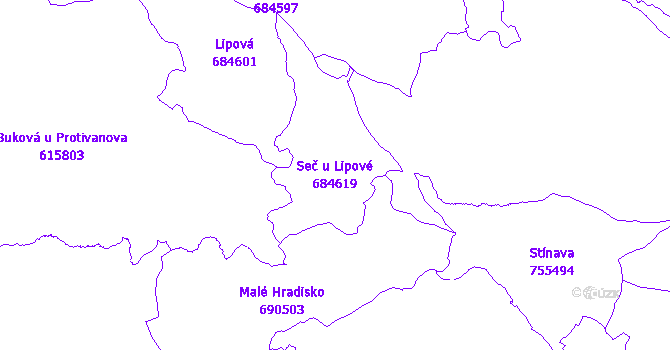 Katastrální mapa Seč u Lipové - přehledová mapa katastrálního území