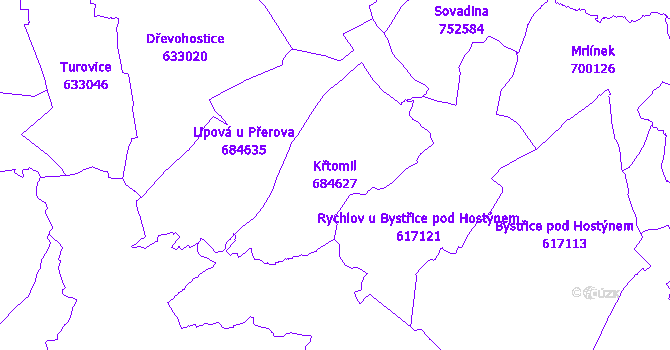 Katastrální mapa Křtomil - přehledová mapa katastrálního území