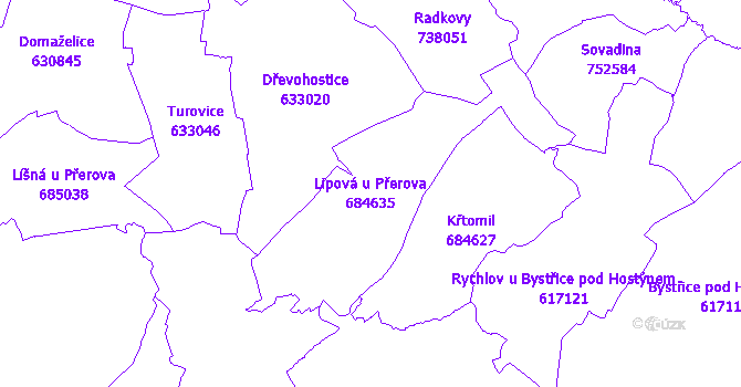 Katastrální mapa Lipová u Přerova - přehledová mapa katastrálního území