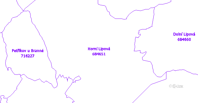 Katastrální mapa Horní Lipová - přehledová mapa katastrálního území