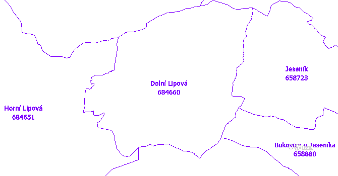 Katastrální mapa Dolní Lipová - přehledová mapa katastrálního území
