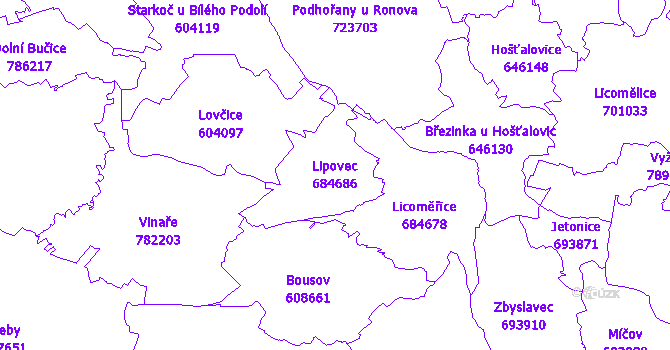 Katastrální mapa Lipovec - přehledová mapa katastrálního území