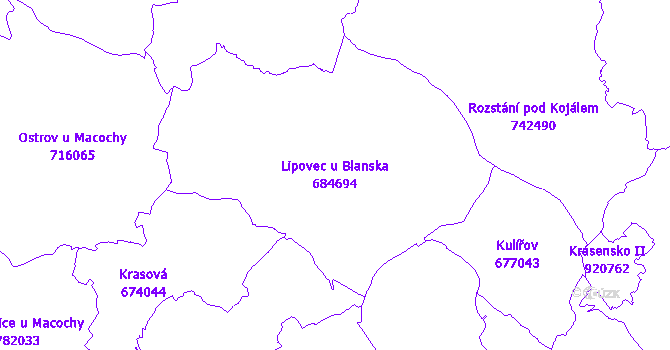 Katastrální mapa Lipovec u Blanska - přehledová mapa katastrálního území