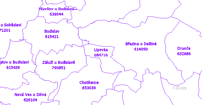 Katastrální mapa Lipovka - přehledová mapa katastrálního území