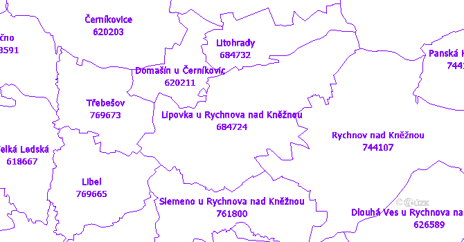 Katastrální mapa Lipovka u Rychnova nad Kněžnou - přehledová mapa katastrálního území