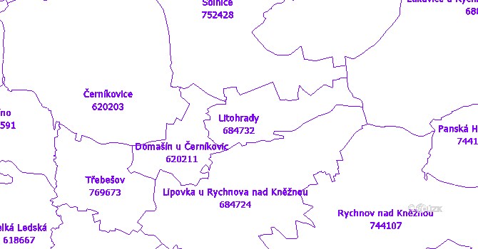Katastrální mapa Litohrady - přehledová mapa katastrálního území