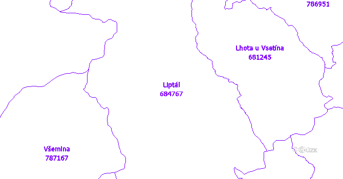 Katastrální mapa Liptál - přehledová mapa katastrálního území