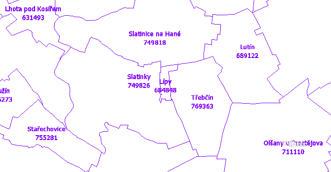 Katastrální mapa Lípy - přehledová mapa katastrálního území
