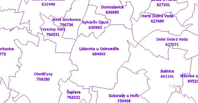 Katastrální mapa Lískovice u Ostroměře - přehledová mapa katastrálního území