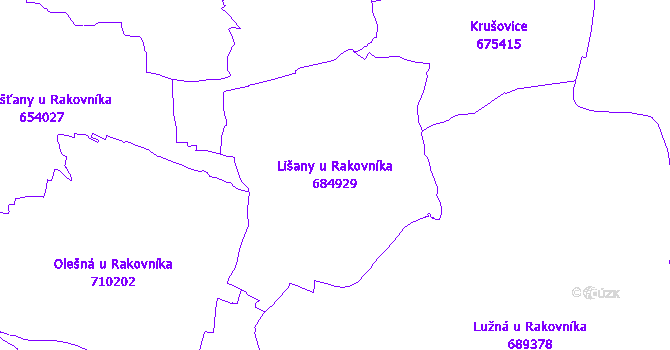 Katastrální mapa Lišany u Rakovníka - přehledová mapa katastrálního území