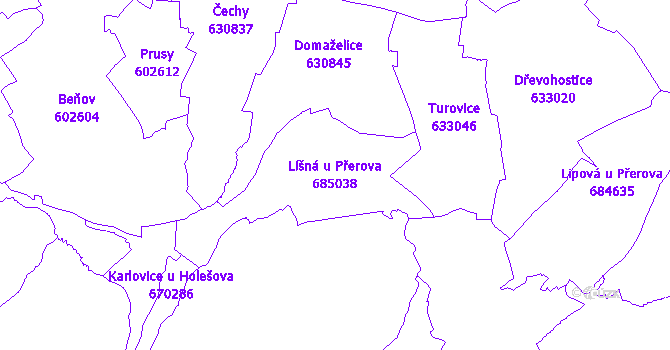 Katastrální mapa Líšná u Přerova - přehledová mapa katastrálního území