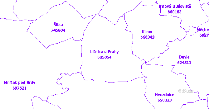 Katastrální mapa Líšnice u Prahy - přehledová mapa katastrálního území