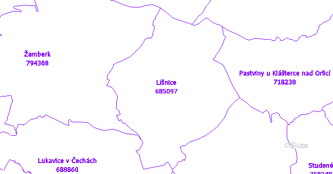 Katastrální mapa Líšnice - přehledová mapa katastrálního území
