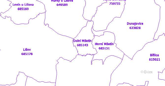 Katastrální mapa Dolní Miletín - přehledová mapa katastrálního území