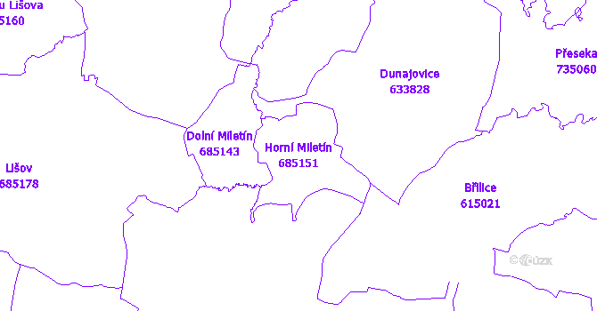 Katastrální mapa Horní Miletín - přehledová mapa katastrálního území