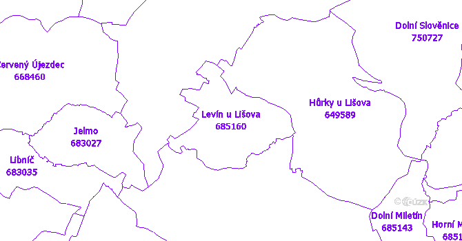 Katastrální mapa Levín u Lišova - přehledová mapa katastrálního území